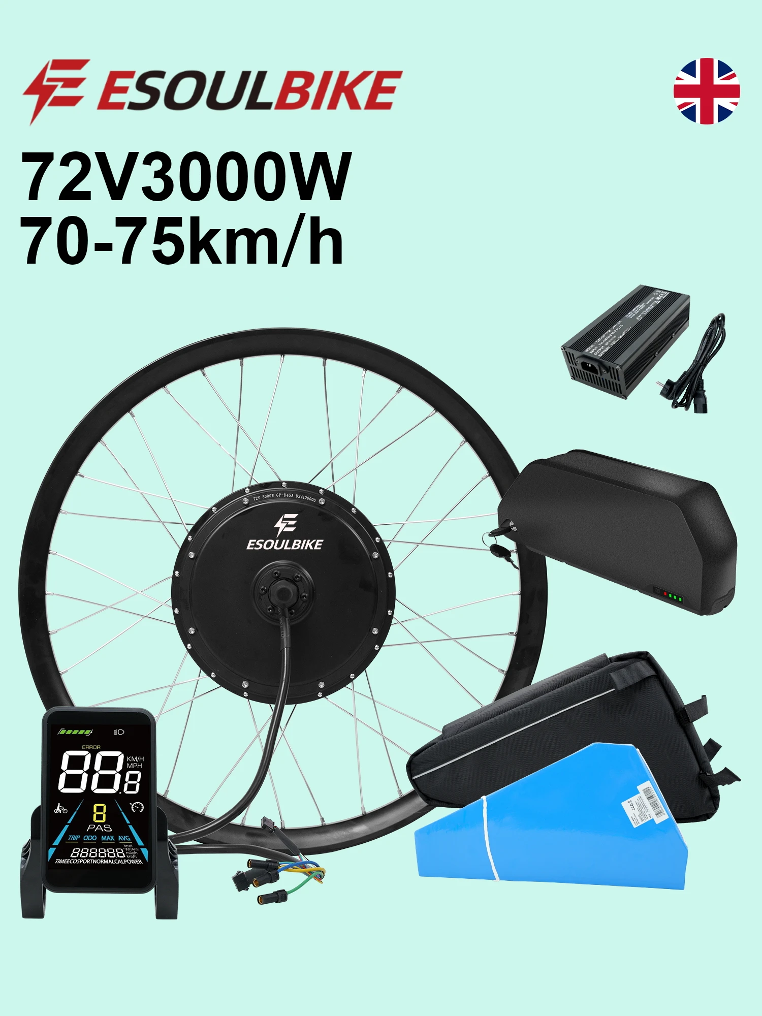 AliExpress ESOULBIKE 72V 3000W MTX 26 27.5 28 29 700C Wheel Rear Dirve Electric Bike Conversion Kit Hub Motor Ebike Kit with 30Ah Battery