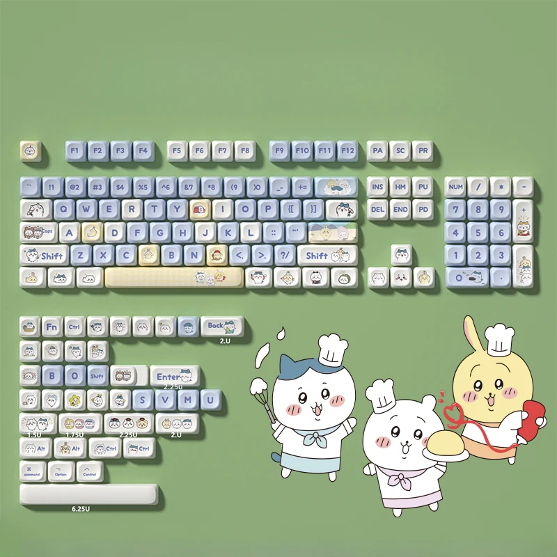 MiFuny Cute Anime Theme Keycap Set with Three Little MOT Profile PBT Fit 61/68/75/84/87/98/104 Keycaps for Mechanical Keyboard