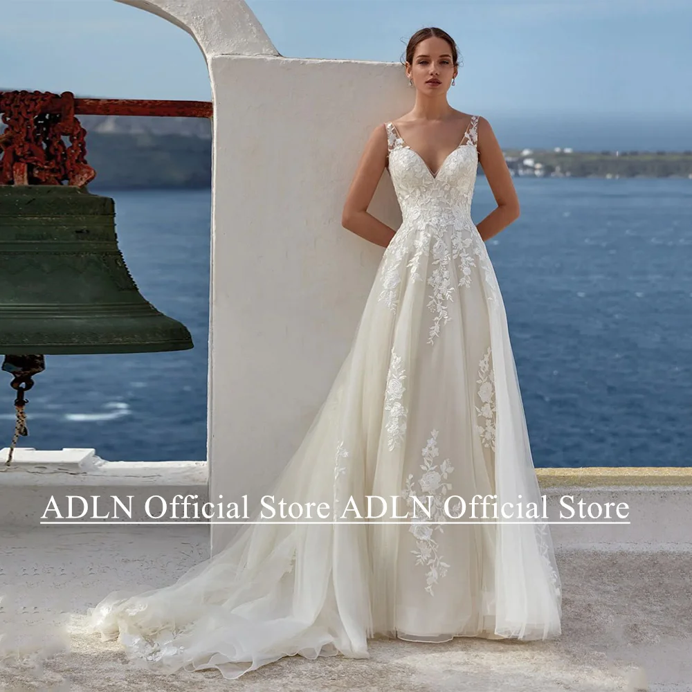 فستان زفاف كلاسيكي للمرأة العروس مخصص الخامس الرقبة بلا أكمام عودة زيبر سويب تراين تول ألف خط بوهو فستان زفاف