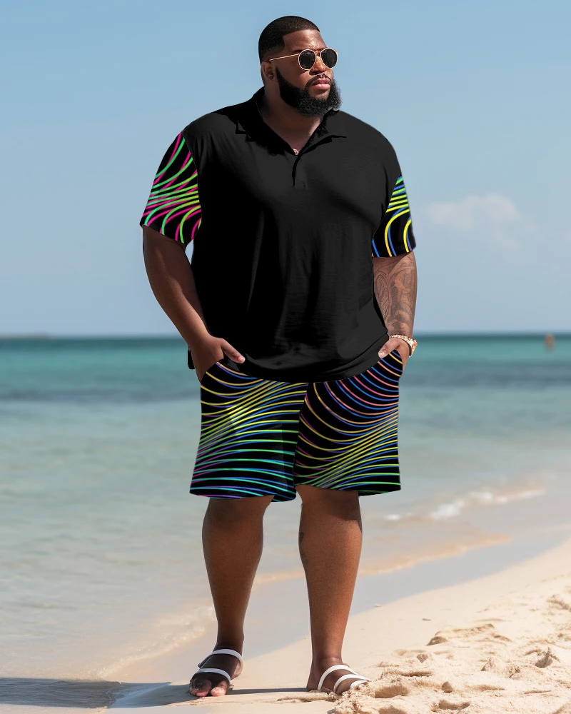 Biggman-L-9XL Conjunto de camiseta estampada bordada azul praia masculina, manga curta, roupa casual para viagem, grande e alta, grande e alta