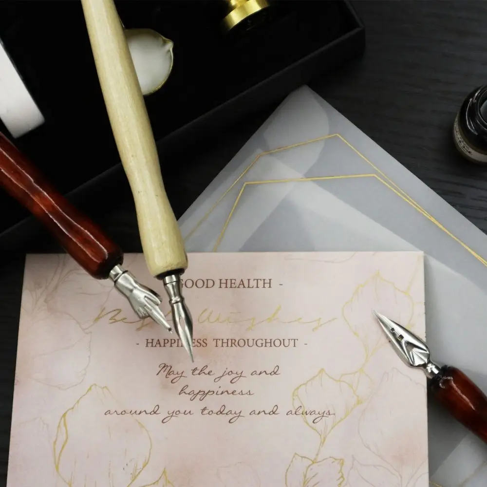 1pcs Multi-functional Wooden Rod Dip Pen Stainless Steel Tip Calligraphy Pen Signature Pen Students