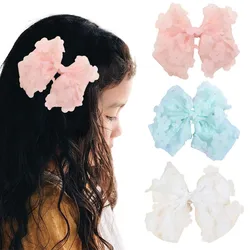 Oaoleer-Sweet Girls Malha Flor Cabelo Bow Clips, Grande Bowknot, Pins, Hairgrips, presilhas, Kids Headwear, Acessórios de Moda