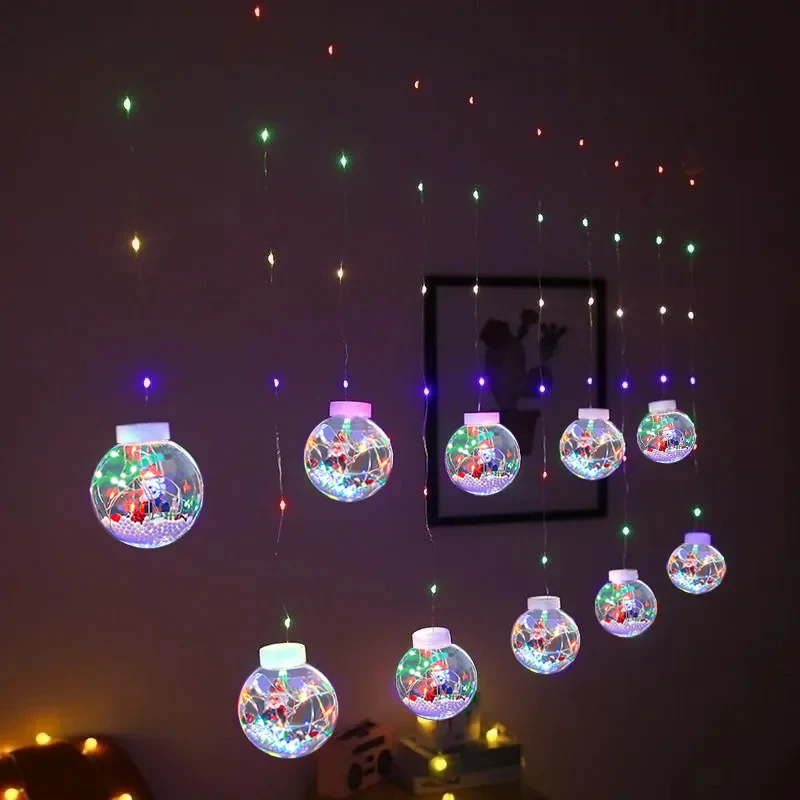 Christmas Led Wishing Ball String Lights, Battery Powered String Lights, 10 Lights Xmas Santa Window Ornaments for Home, Bedroom