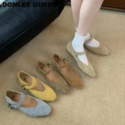Fashion Mary Jane Shoes Women Flats Ballet Cow Suede Girl Style Ballerina Leather Loafers Retro Moccasin Casual Ladies Ballerina