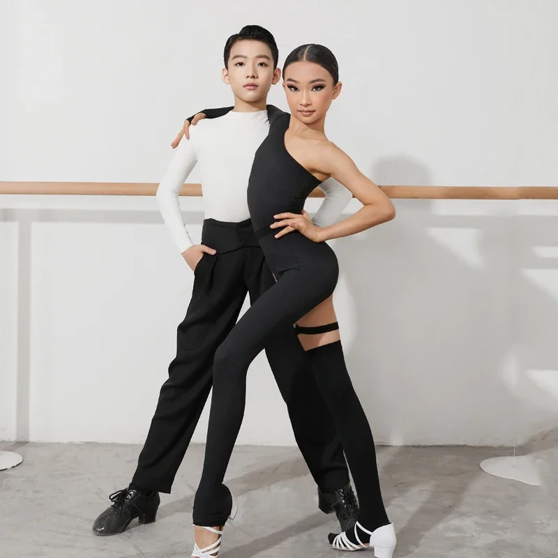 Sexy Latin Dance Training Suit Diagonal Shoulder Single Leg Design Girls Children Jumpsuit Latin Dance Practice Clothes DQS11784