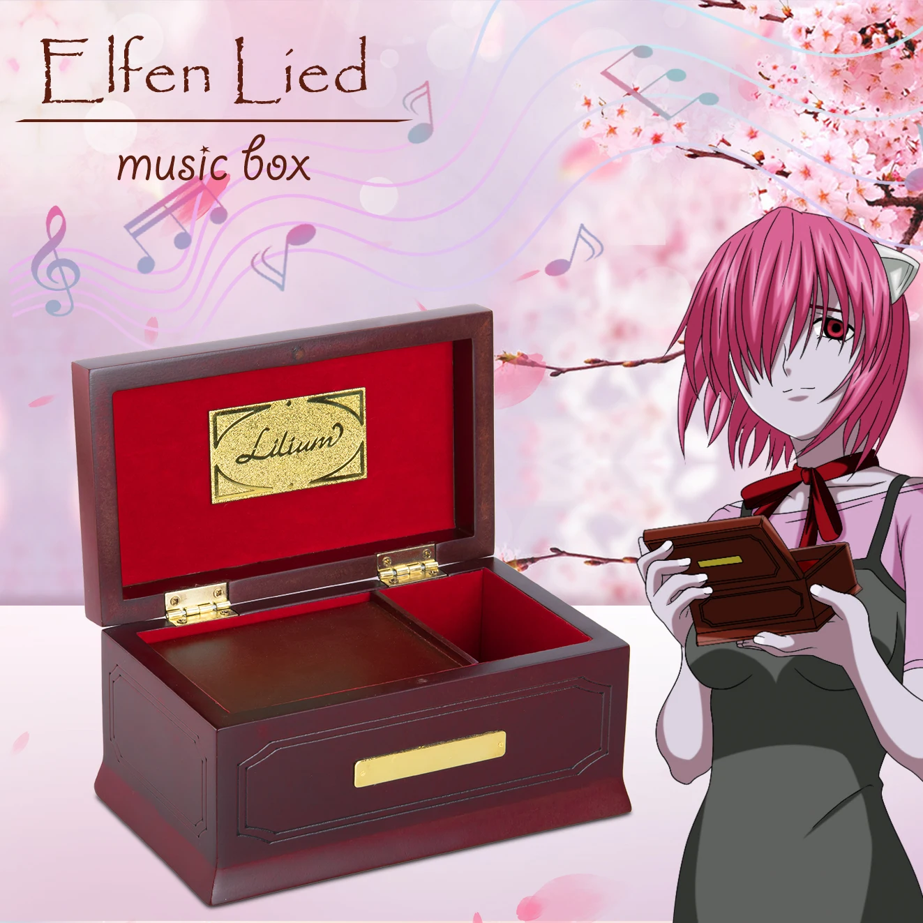 Elfen Lied Original Edition Lilium Music Box 18 Tones Wooden Lilium Music Boxes for Love Girl Valentine's Day Birthday Gift