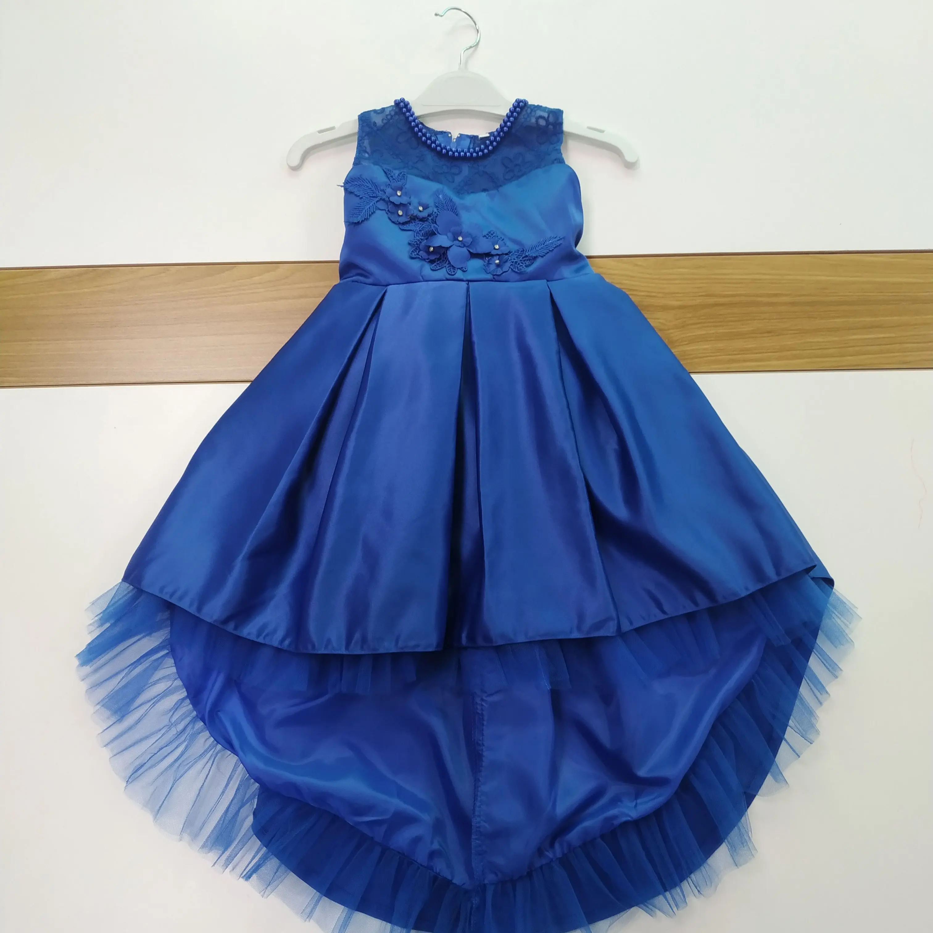 Elegant Girl\'s Formal Dress, Lace Flower Dark Blue Princess Drag Dress, Banquet Fluffy Dress Suitable For Girls Aged 3 To 14