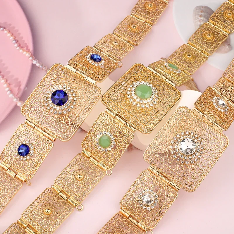 Arabesque Caftan Belt Gold Plated Crystal Wedding Sash Belt Morcocco Trendy Wedding Accessories for Bride Correas Para Mujer