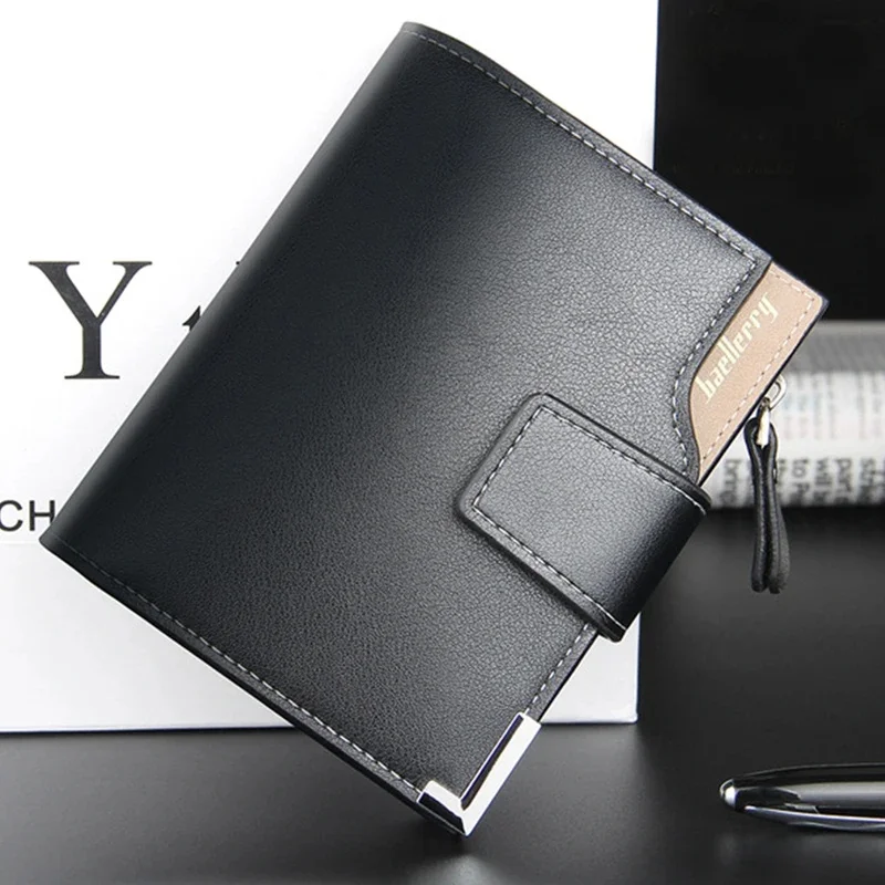 Carteira Masculina Multifuncional Curta com Zíper Lateral, Porta-Moedas, Elegante, Casual de Negócios, Porta-Cartões de Presente