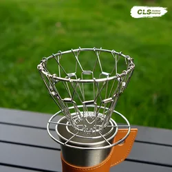CLS Hand Brewed Coffee Filter Outdoor Camping Portable Folding Coffee Drip Rack 304 Stainless Steel Retro Filter Outdoor