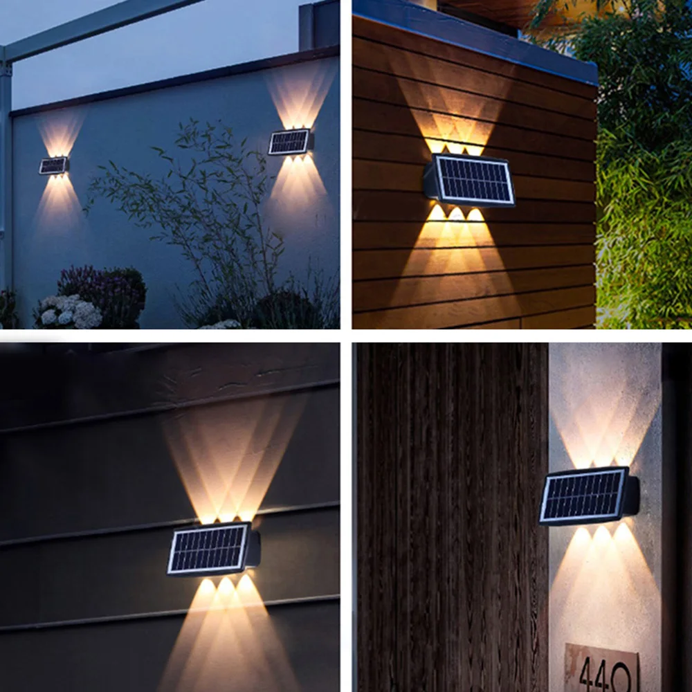 Solar LED Wall Light Outdoor Garden Light Waterpoof Fence Light Up and Down Wall Lamp Balcony Porch Backyard Decorative Light