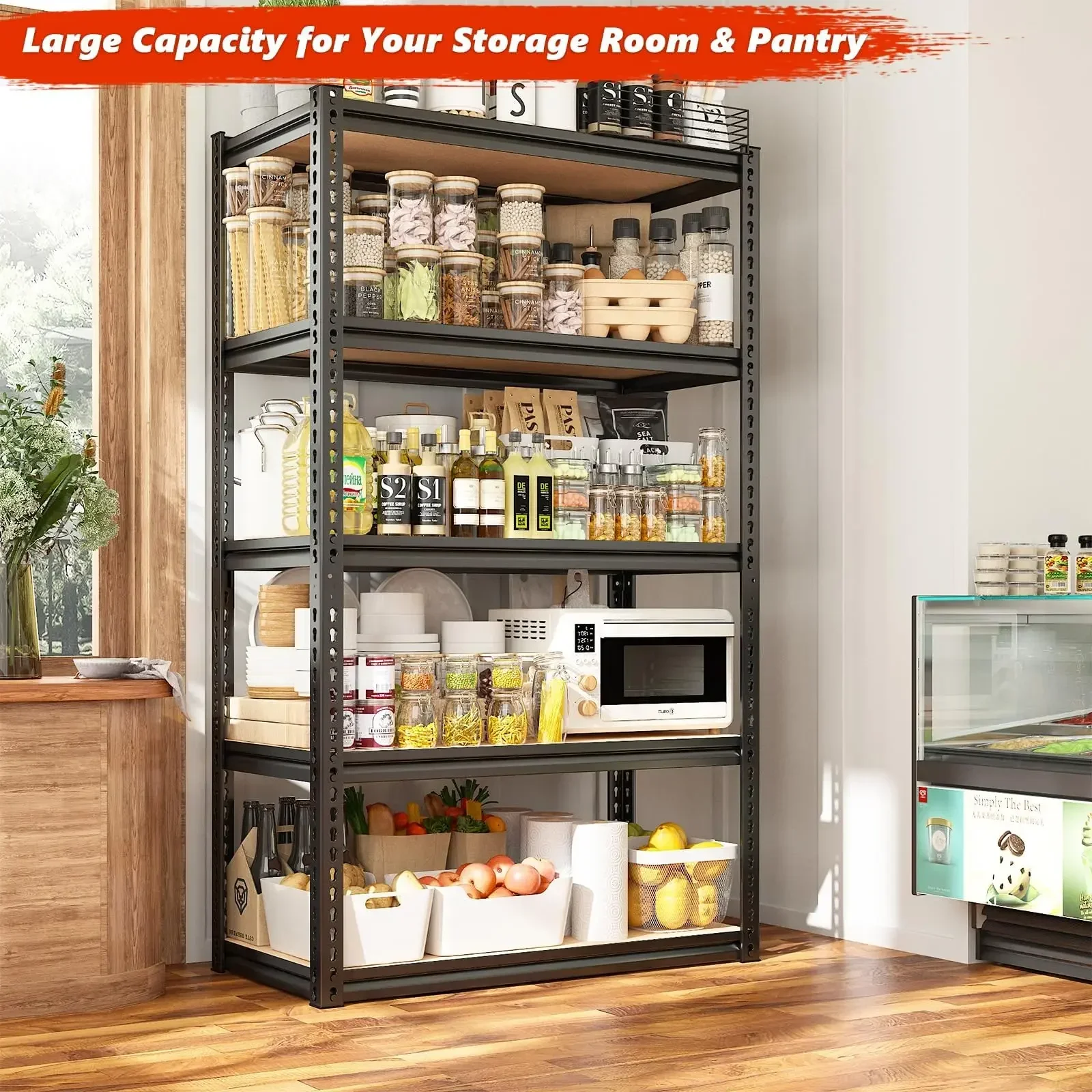Heavy Duty 5-Tier Metal Storage Shelving Unit Adjustable Garage Shelves Multipurpose Durable Steel Stand Organizer Rack for Pantry Basement Warehouse Kitchen