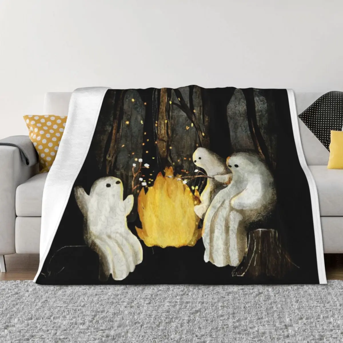 

Marshmallows and ghost stories Throw Blanket Beautifuls Furry Plaid on the sofa Blankets