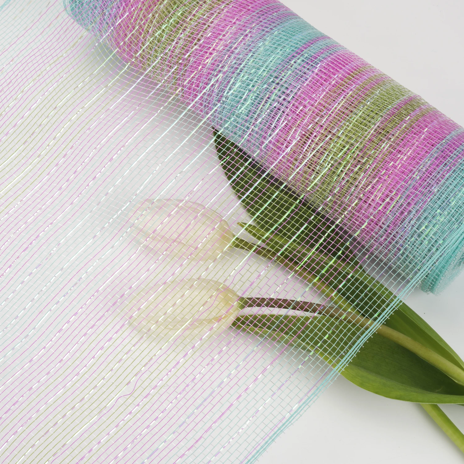 Decorative Mesh ribbon 10 Inch x 30 Feet(10Yard),  Poly Mesh Ribbon Ribbon Mesh Roll for Wreath green/blue/pink striples