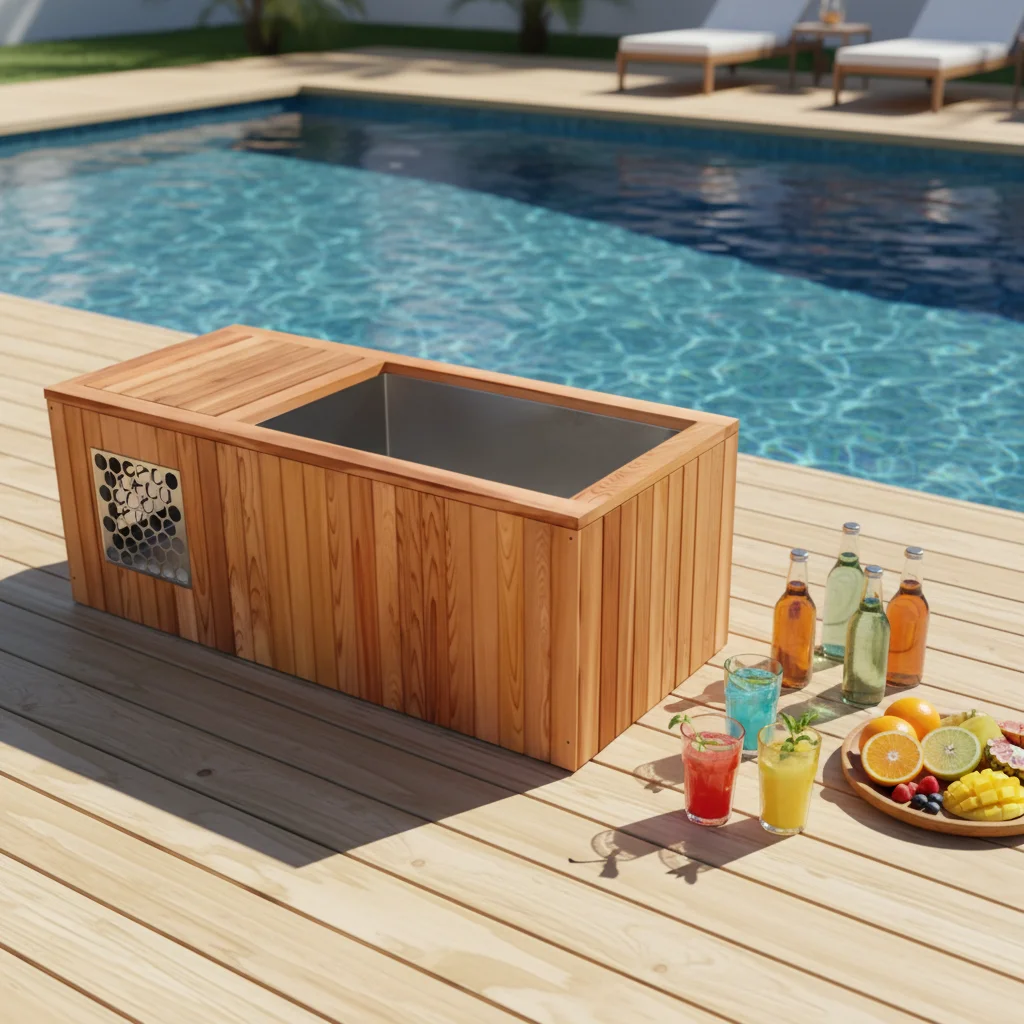 

Ванна для ледяных процедур из нержавеющей стали с деревянной отделкой и крышкой, подходит для восстановления после тренировок, идеально для спортсменов.