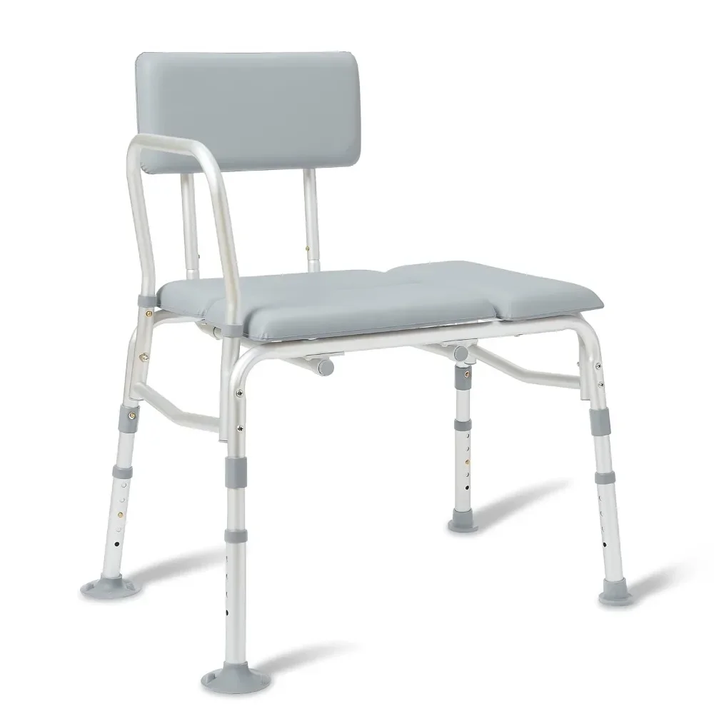 

Padded Transfer Bench for Bathtub and Shower, Height Adjustable, Slip-Resistant Legs, Rust-Resistant, Side Arm & Back Rest