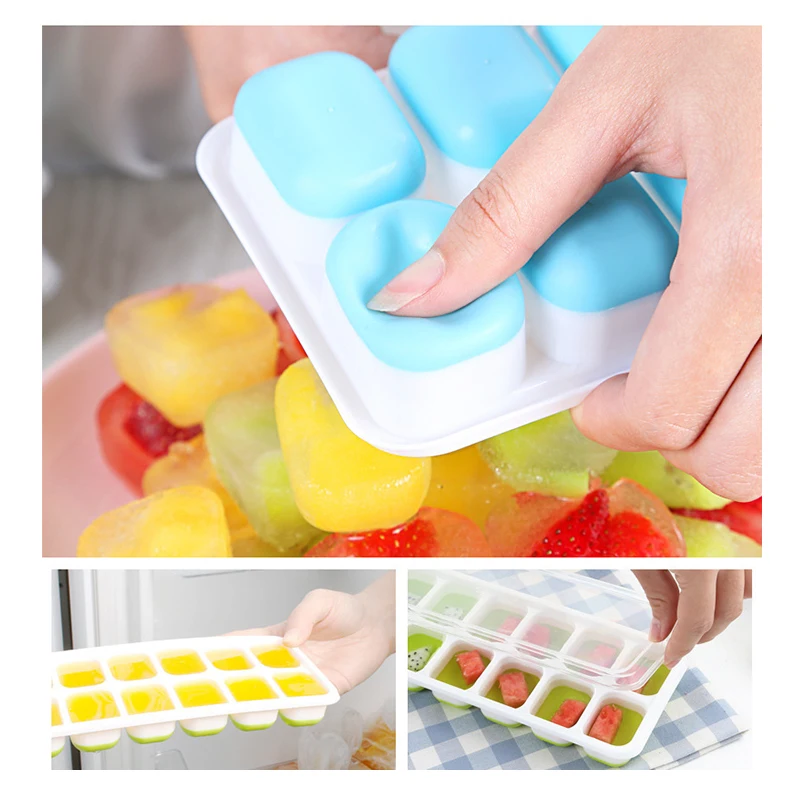 Ice Cube Tray With Leak-proof Lid & Bin 4-pack Stackable Silicone Trays For Freezer With Storage Container Bpa-free Ice Molds