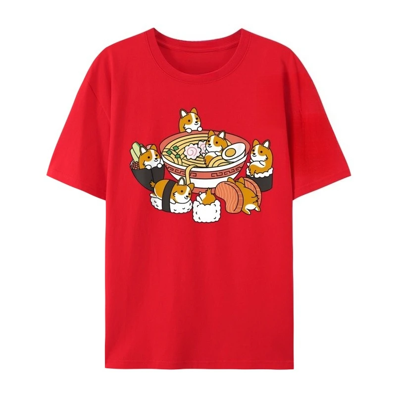 Ramen Sushi Corgi T-shirt Casual T-shirt Print Dameskleding Mode Grafische T-shirts Esthetische kleding Zomer Streetwear Y2K