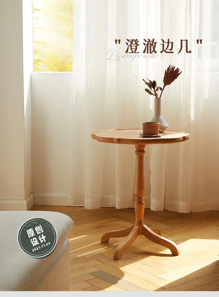 Clear edge, Japanese cherry wood edge, small living room, sofa edge, storage rack, circular small table