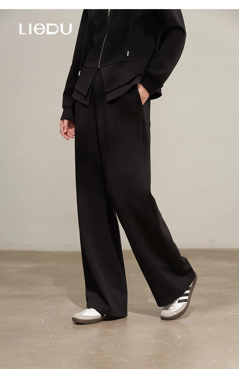 LIEDU High Waist Autumn Women Flared Wide Leg Pants Plus Size Soft Stretch Work Trousers Office Elegant Casual Daily Chic Outfit