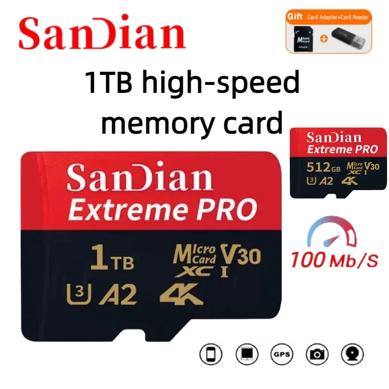 Class 10 Mini SD TF Card 128GB Flash Memory Card 256GB 512GB 1TB U3 High Speed Micro TF SD Card 4K for Mobile Phone Tablet