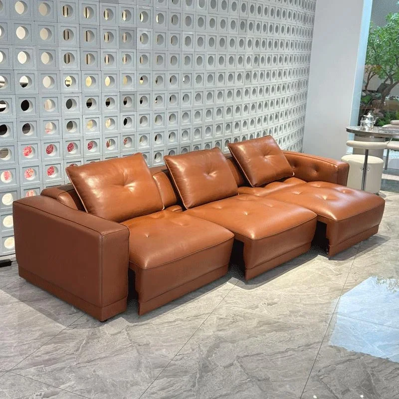 Modern High Quality Electric Recliner Sectional Sofa Set Genuine Leather Fabric Wood Remote Control Villas Living Room Furniture