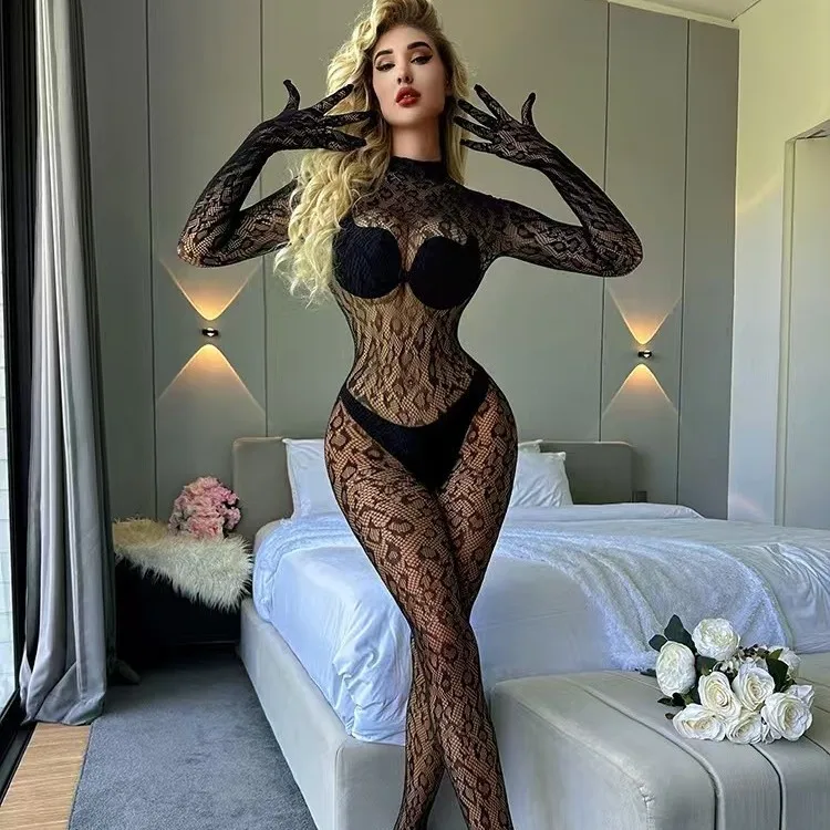 

Sensual Fishnet Commando – Adjustable European Leopard Print Bodysuit, Sexy Temptation Outfit for Women with Open Back