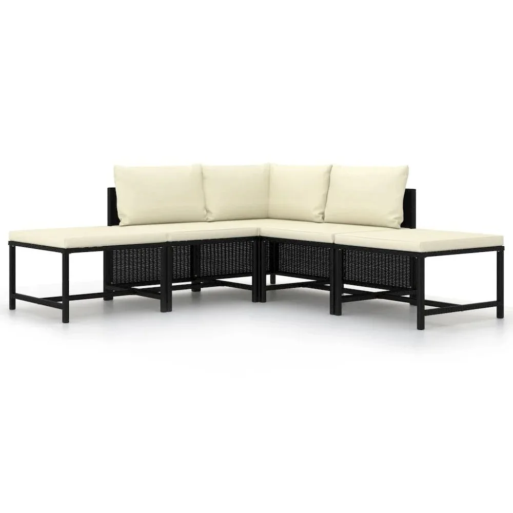 

5 Piece Garden Sofa Set with Cushions Black Poly Rattan, Garden Sofas