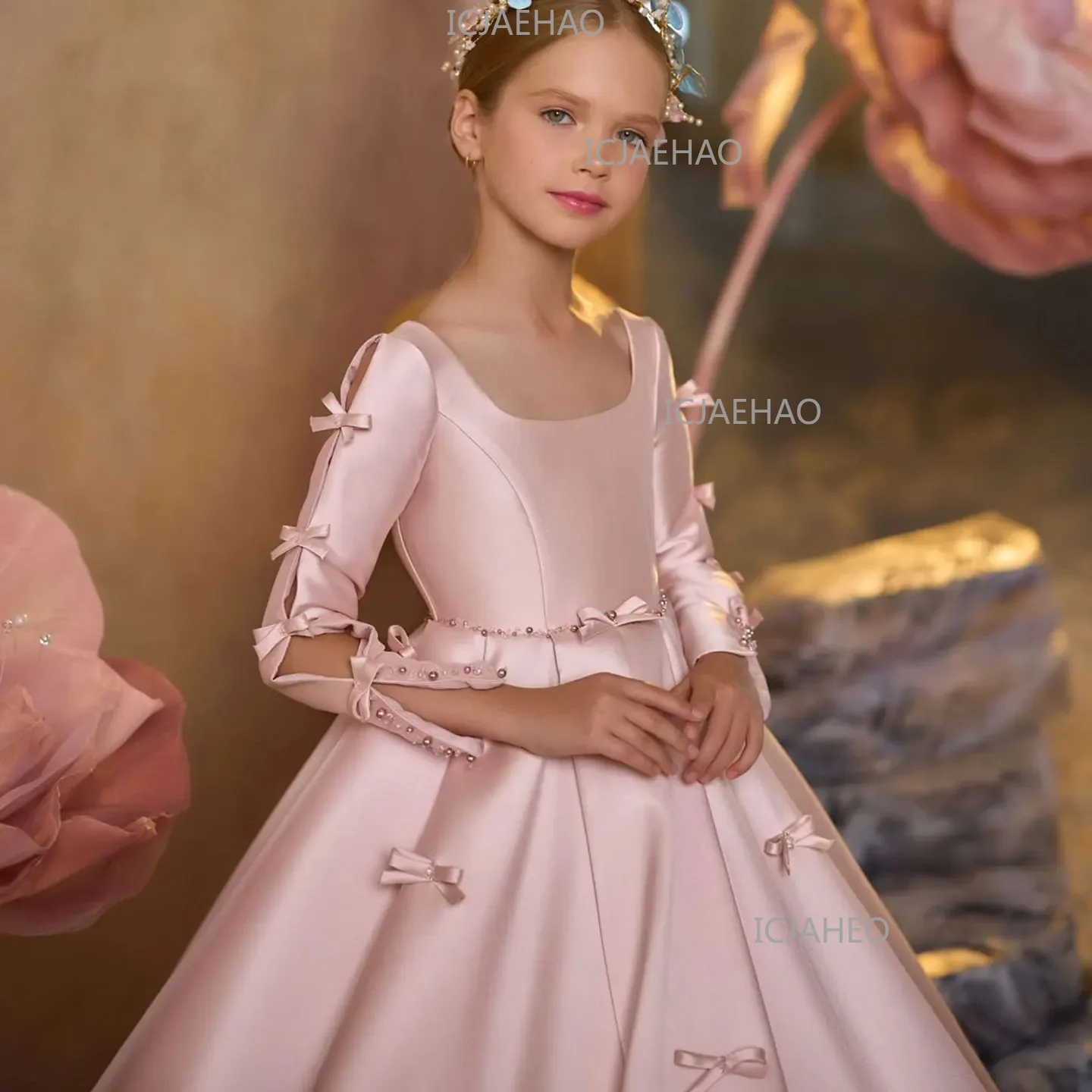 Puff Sleeve Kids PrincessGirls Birthday Party, Piano Recital & Host Performance Costume Dress, Long Evening Gown For Little