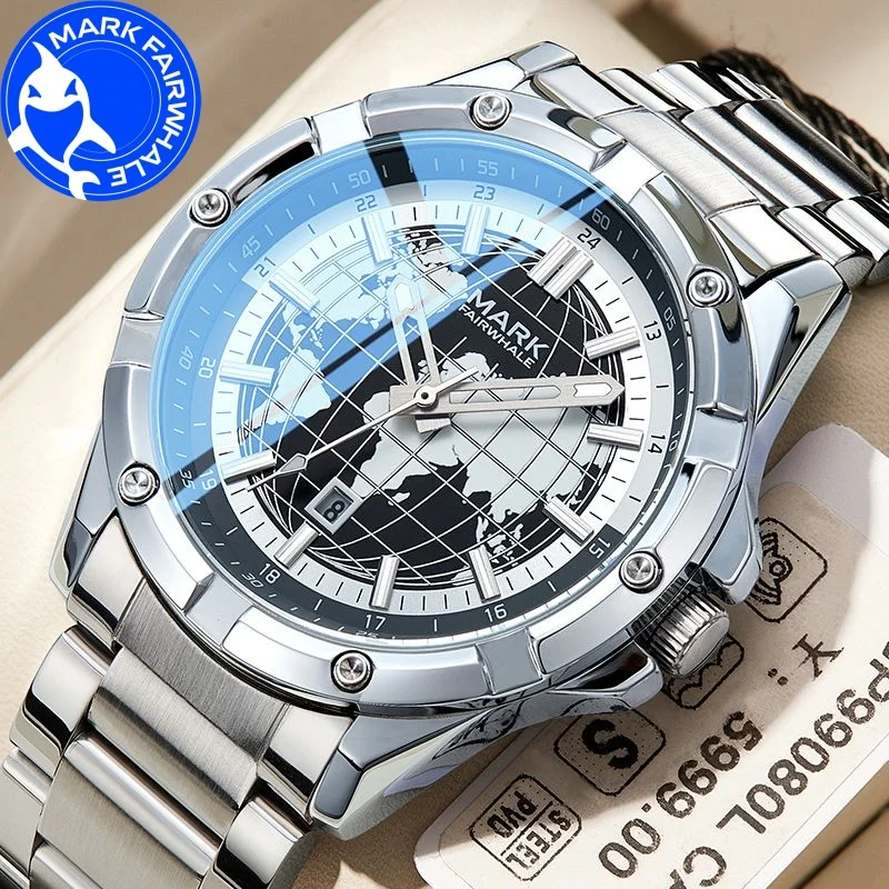 MARK FAIRWHALE Watch for Man 5130 New Business Quartz Wristwatches Fashion Earth Dial Calendar Waterproof Men Watch Reloj Hombre