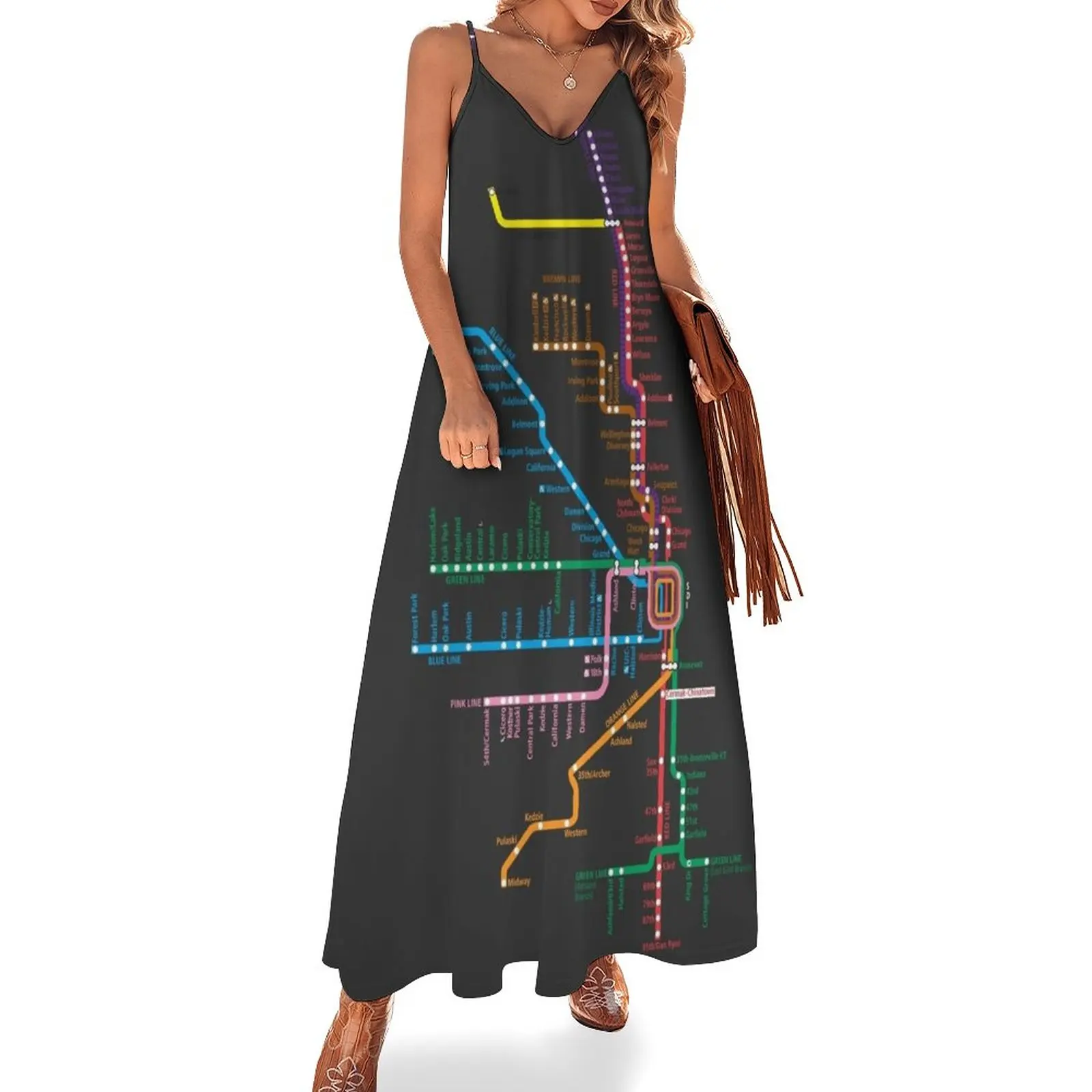 

Chicago Trains Map Sleeveless Dress Cocktail of dresses Woman clothing women dresses