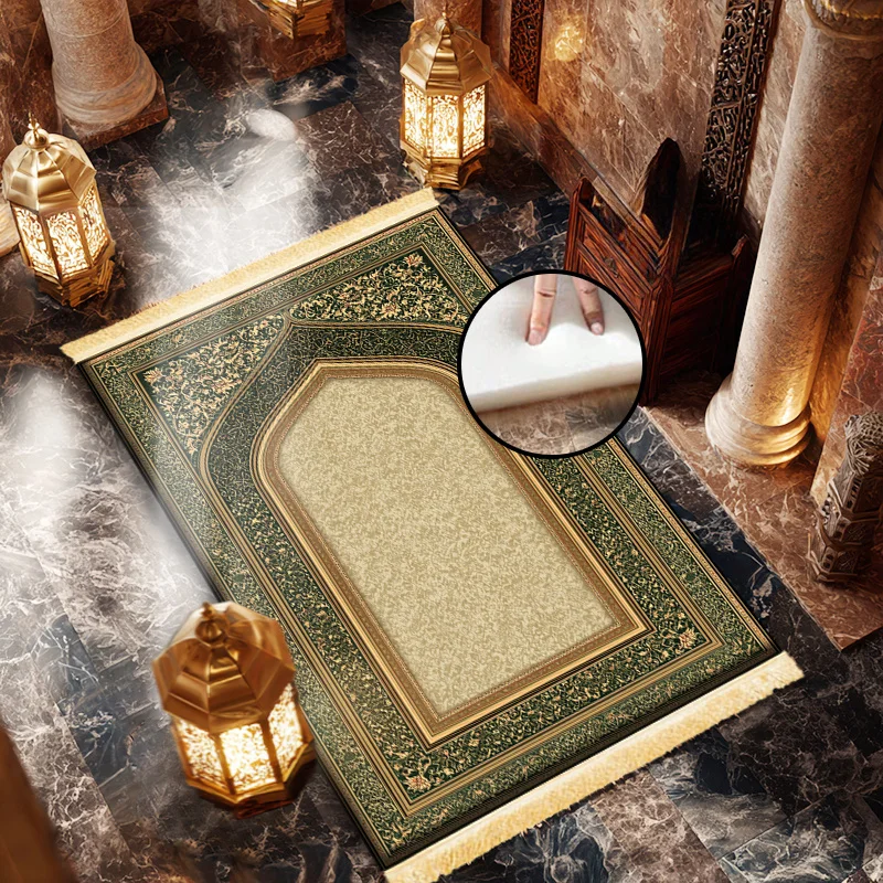 VIKAMA Luxury Sponge Bottom Prayer Mat, Soft Anti-Slip Flowing Tassel Worship Rug, Indoor And Outdoor Muslim Prayer Mat