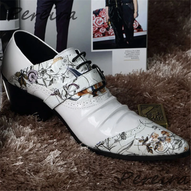 Mixed Colors Skull Rose Print Formal Shoes Metal Buckle Patent Leather Business Dress Shoes Fashion Party Banquet Men's Oxfords