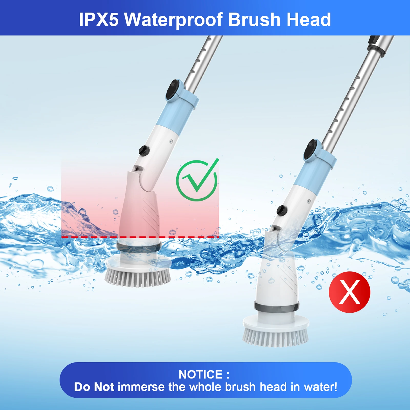 電動スピンスクラバー ハンドヘルド コードレス クリーニングブラシ 交換用ブラシ5本付き 延長ハンドル 450RPM 浴室 キッチン用