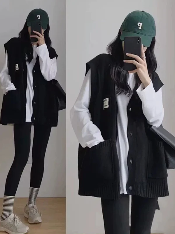 

Женский свободный вязаный жилет с V-образным вырезом, весна-осень, универсальный, для многослойных образов, в студенческом стиле, в полоску, 100% полиэстер