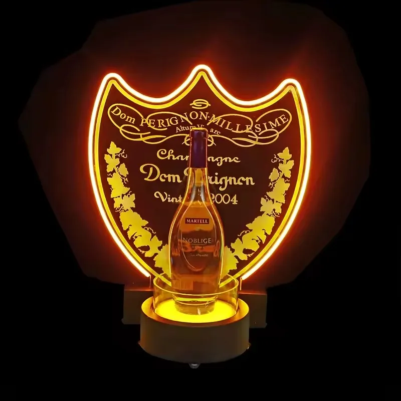 Night Club Party Bar Gold VIP Dom P Shield Champagne Display Rack Wine Holder LED Bottle Service Sign Presenter Neon Glorifier