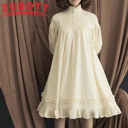 Japanese Maid Cosplay Dress Women Long Sleeve Loose Button Lace Lantern Sleeve Decorative Lolita Dress Lady Cute Kawaii Dress