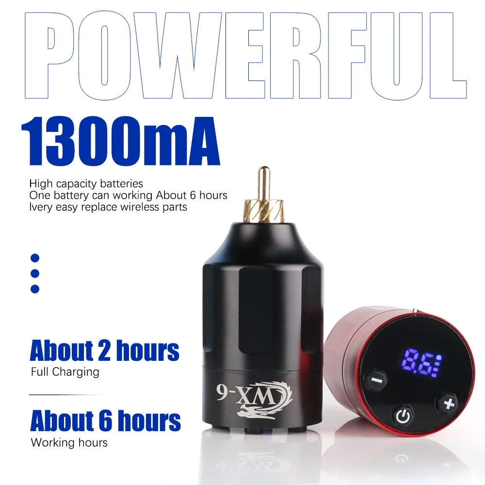 WX-6 Wireless Tattoo Power Mini Tattoo Battery Power Supply 1300MAH RCA/DC For Rotary Tattoo Machine Permanent Makeup Supplies