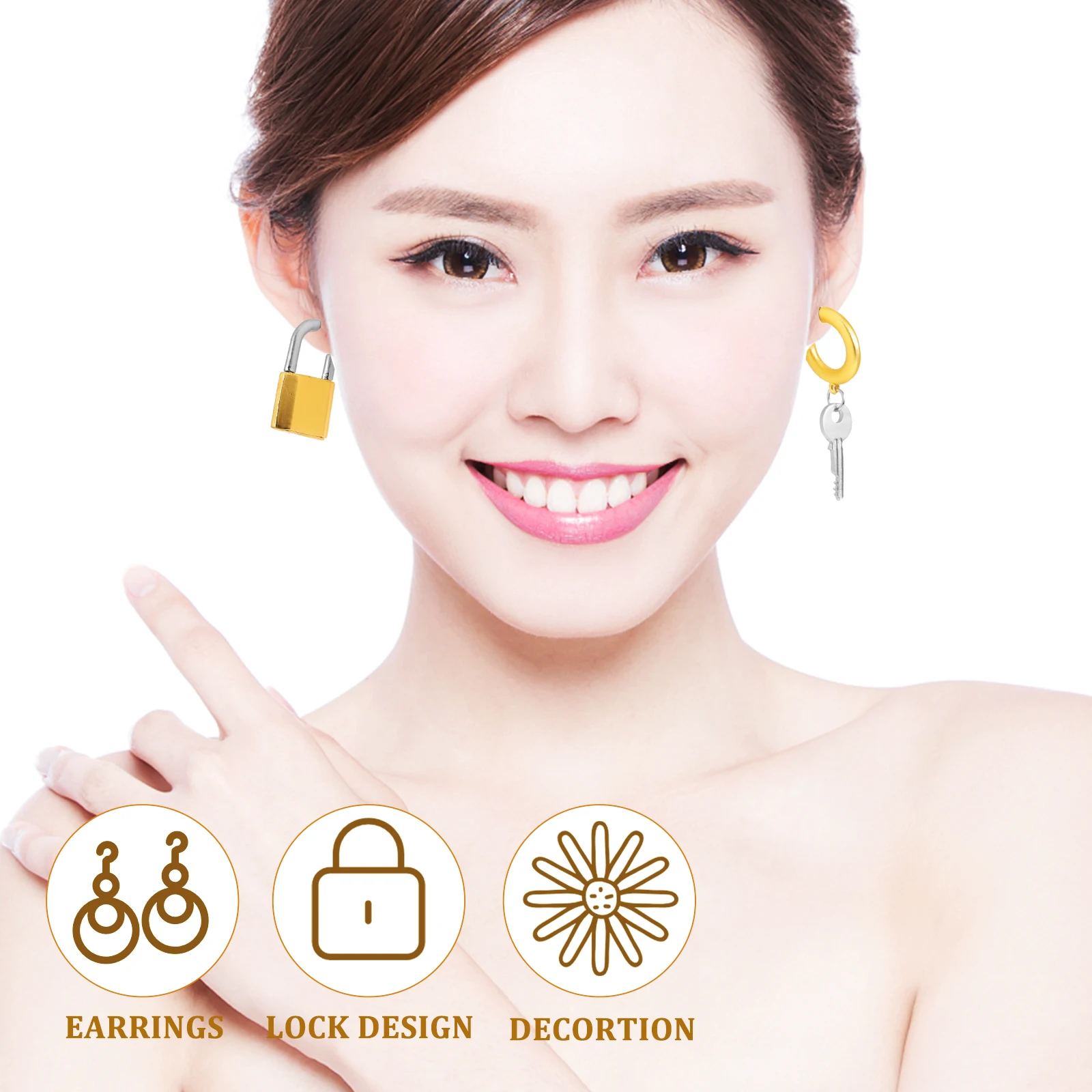 

Metal Key Lock Earrings Women Dangling European and American Unusual for Girls Dissymmetrical