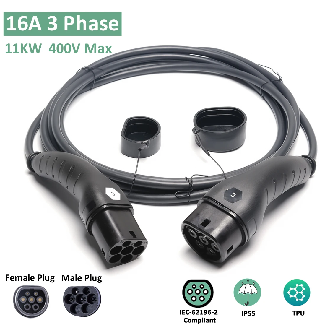 Sales EV Car Charging Cable 11KW Type 2 to Type 2 Mode 3 32A Three Phase EU Mennekes for Electric Vehicles and Charging Station