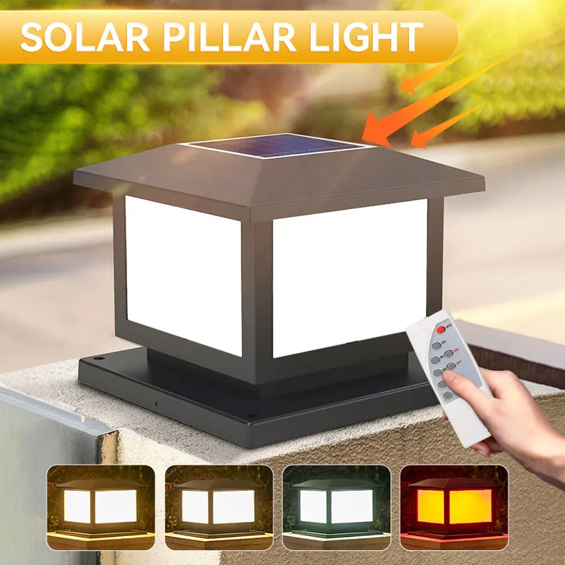 Imagem -02 - Led Solar Column Light com Controle Remoto Impermeável Cronometrado Lâmpada Pilar ao ar Livre Iluminação de Vedação para Pátio Jardim Caminho