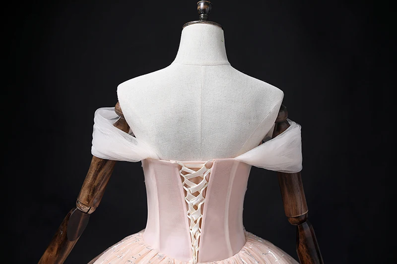 خلط من فساتين Quinceanera ذات الغبار البودري بدون أكتاف من الدانتيل على شكل زهرة وردية مطرزة بكتف واحد