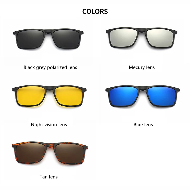 Gafas de sol polarizadas 6 en 1 para hombre y mujer, lentes con Clip magnético TR90, monturas graduadas ópticas, Clips magnéticos 2249