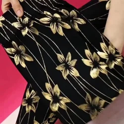 Summer Thin Flower Sequin Women's Plus Size Leggings Pants High Waist Elastic Black Bottoms Pencil Trousers