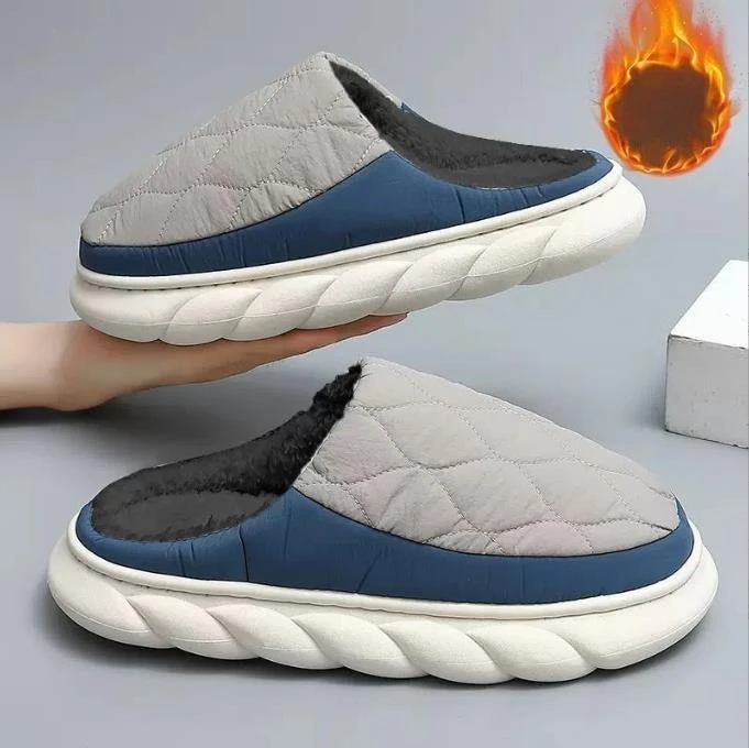 

Winter Casual Men's Slippers Indoor Waterproof Home Shoes Fur Flat Warm Fashion Couples Bedroom Houseshoes Large size 48/49