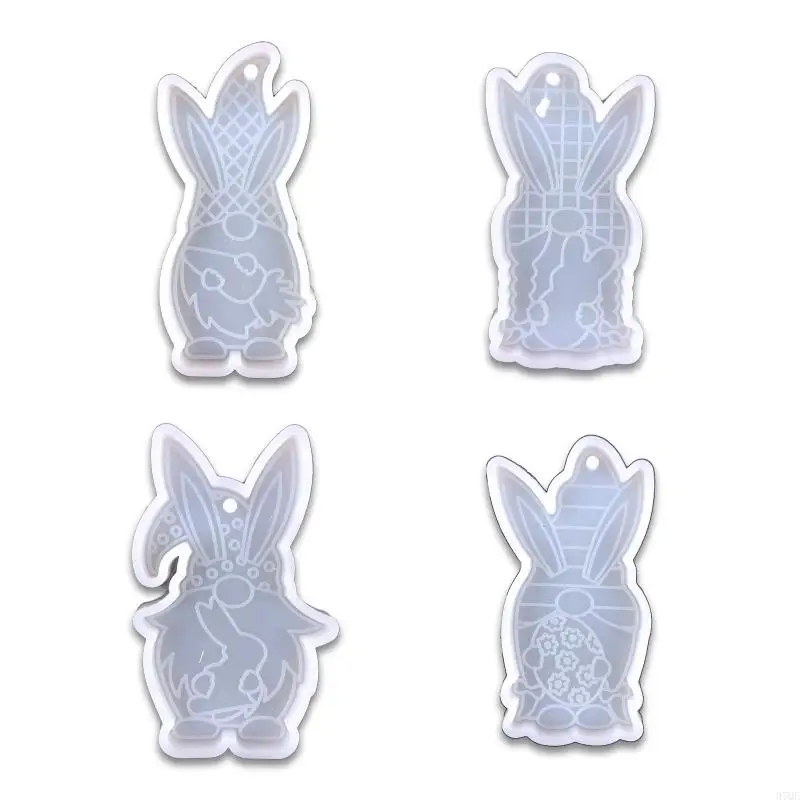 

97QE Easter Gnome Rabbit Keychain Epoxy Resin Mold Keyring Pendant Silicone Mould DIY