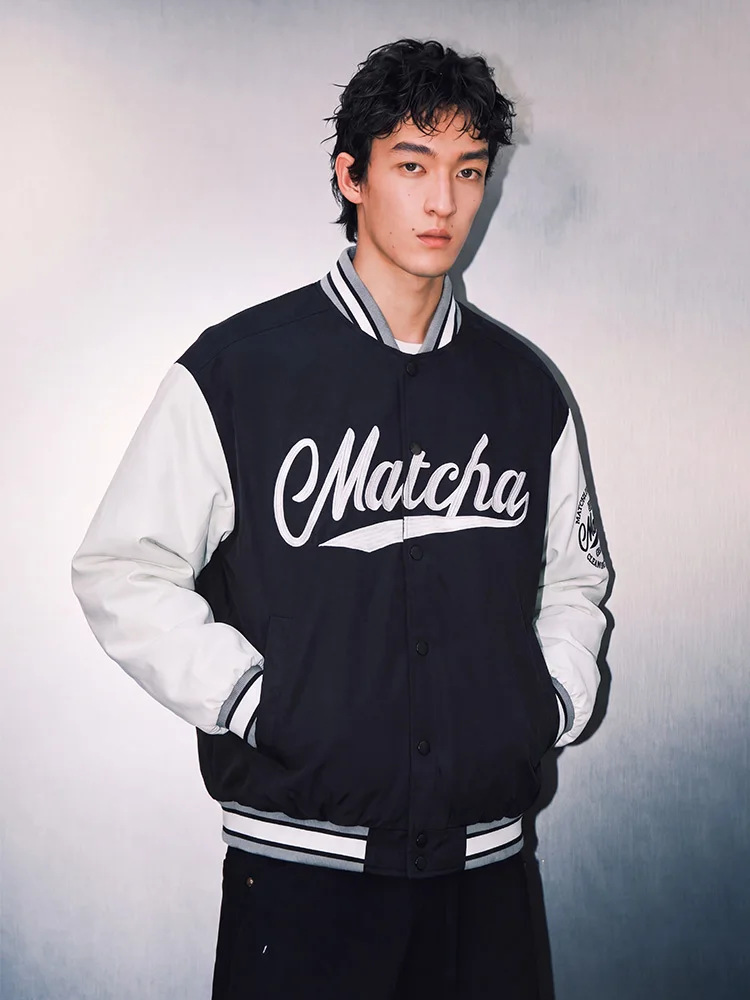 Matcha Story Couple's Loose Fit Cotton Puffer Jacket Baseball Style Autumn Winter Men's Clothing Polyester Fiber Casual Wear