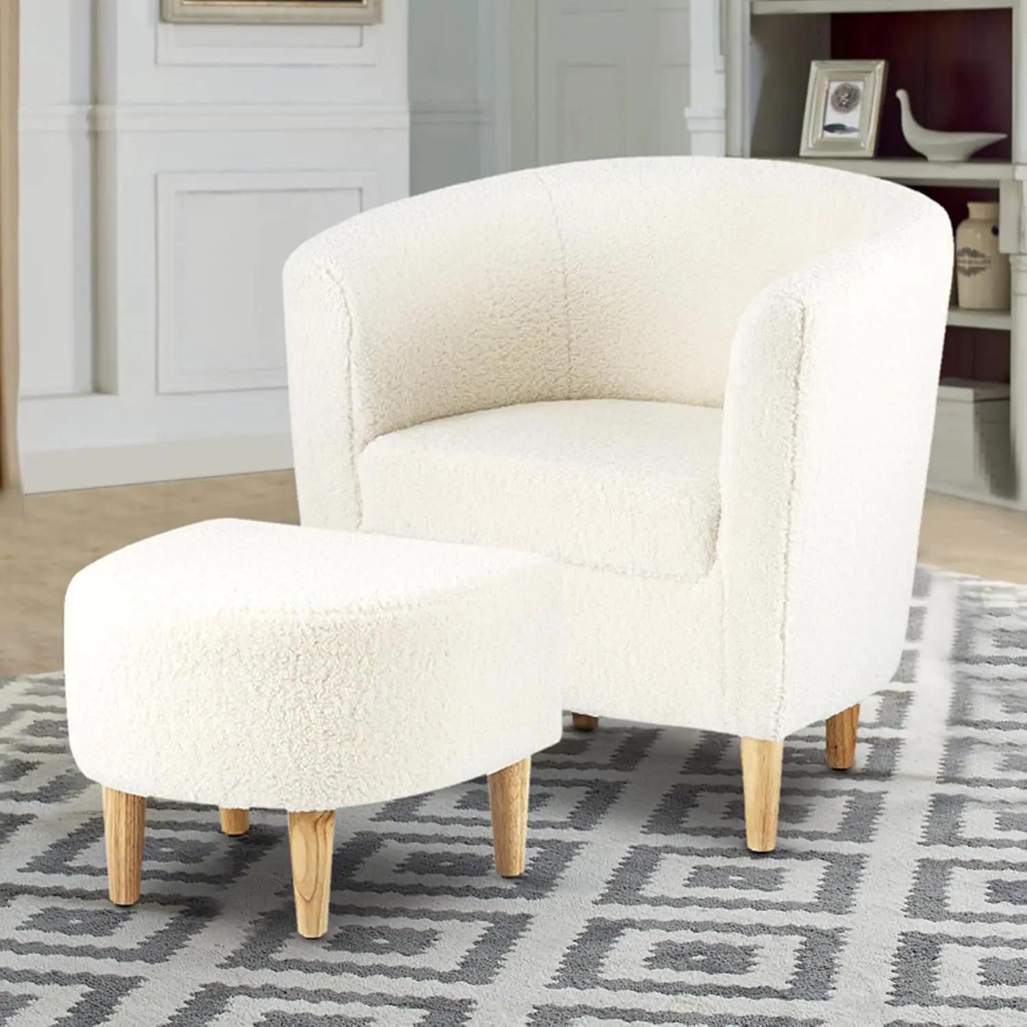 Confortável Poltrona e Footstool Set, Sala de estar Cadeira, Quarto, Sala de Leitura, Almofada Macia, Clube, Banheira