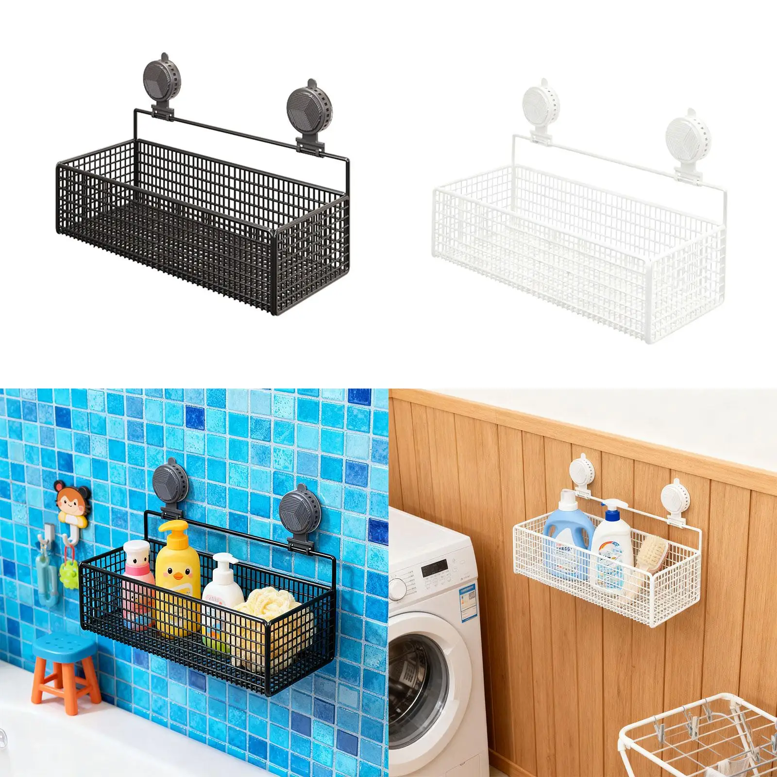Rustproof Bathroom Organizer Shelf Iron Suction Cup Shower Rack for Home Kitchen Storage and Bathroom Furniture