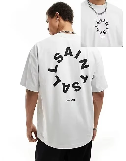 Circular Ring Letter Graphic T‑Shirt Men Washed Oversized Double‑Sided Print Short Sleeve Streetwear Unisex Tee
